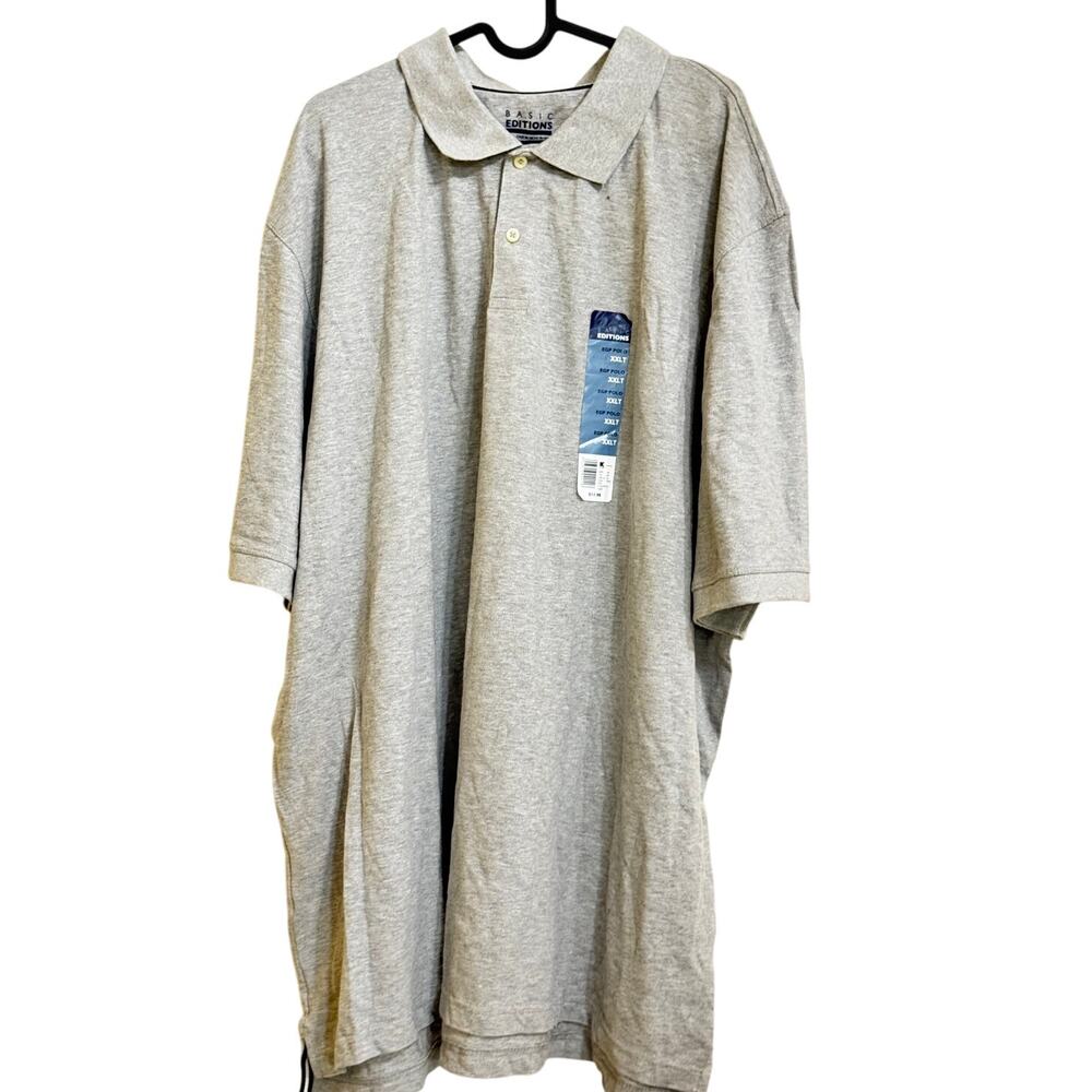 NWT Basic Editions Gray Polo Shirt‎ XXLT NWT Short Sleeve Cotton Blend